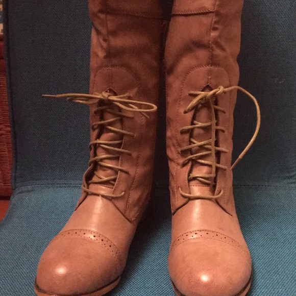 Taupe lace up combat boots - Picture 1 of 6
